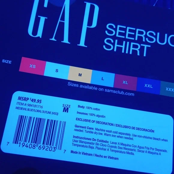 New Gap Seersucker Short Sleeve Striped Hawaiian Blue Button Up Shirt - Picture 6 of 10